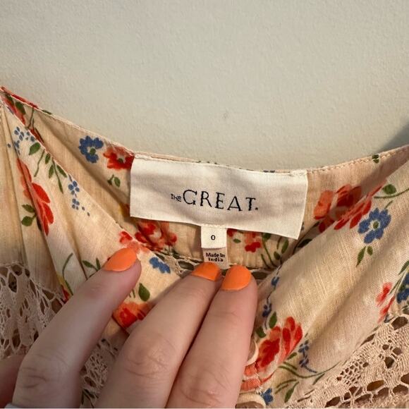 THE GREAT. Cream Red Cotton Floral Lace Tiered Maxi Dress 0 Small - Picture 10 of 12